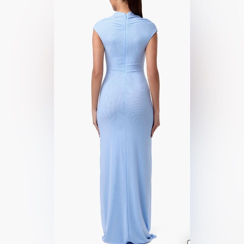Naked Wardrobe Drapey Blue Mesh Maxi Cocktail Dress Size Medium - Picture 2 of 11